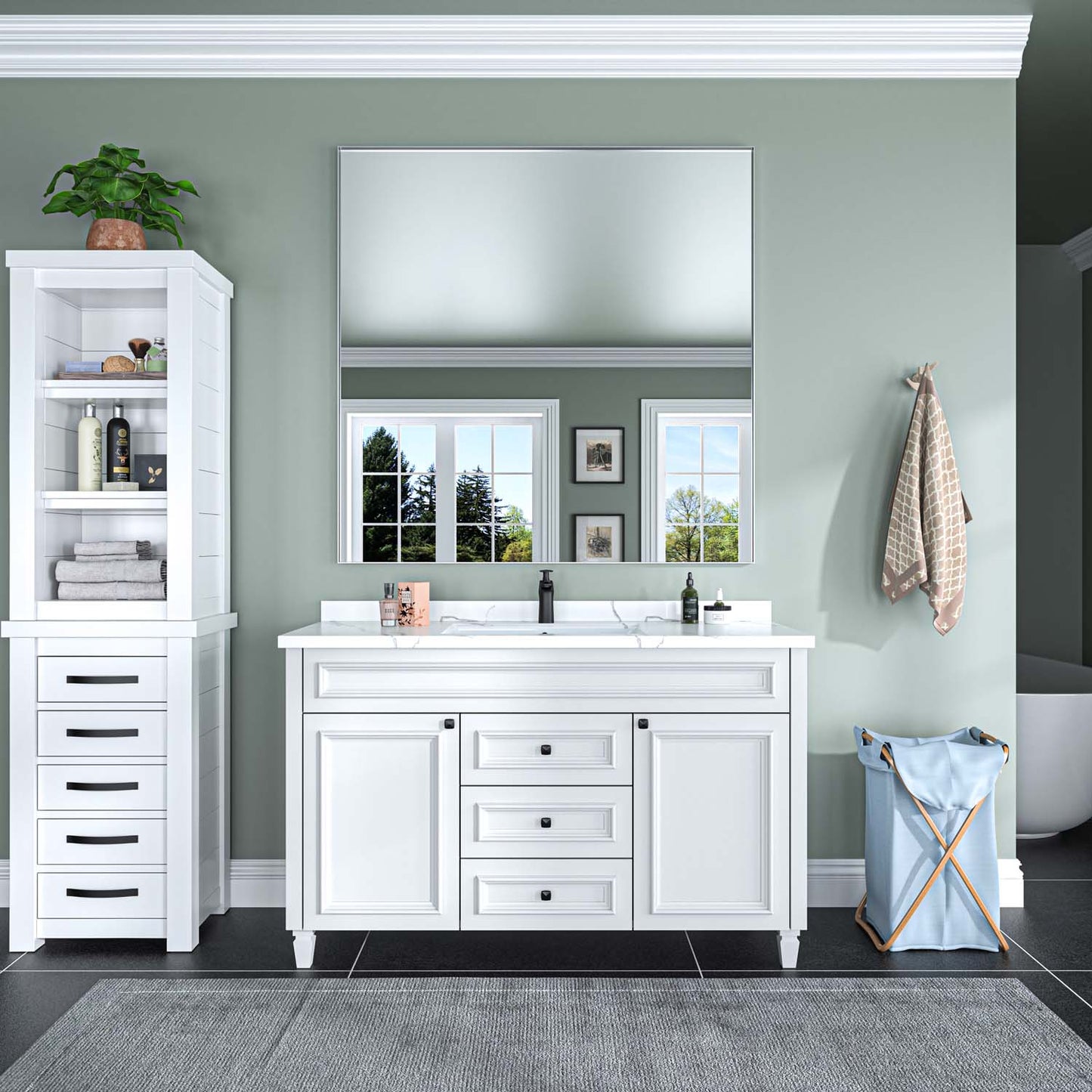 Modern Rectangular Bathroom Mirror with Aluminum Frame