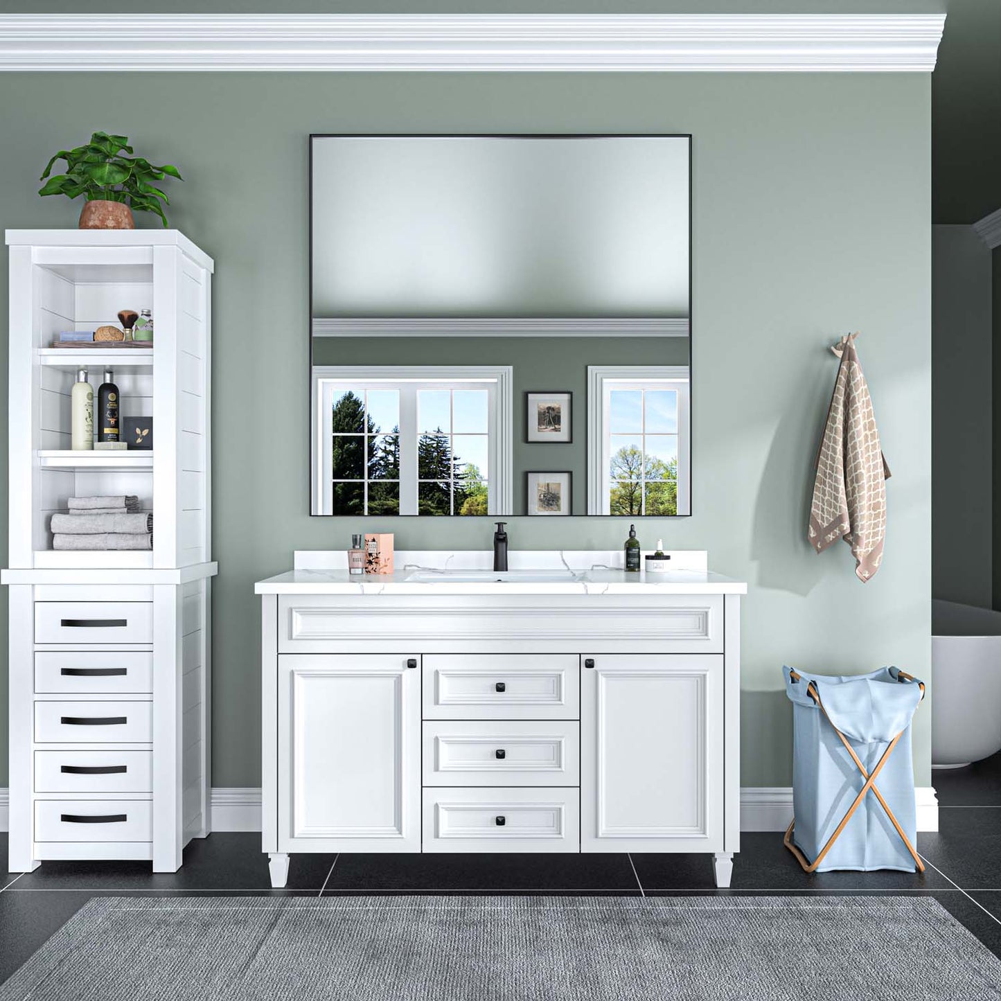 Modern Rectangular Bathroom Mirror with Aluminum Frame
