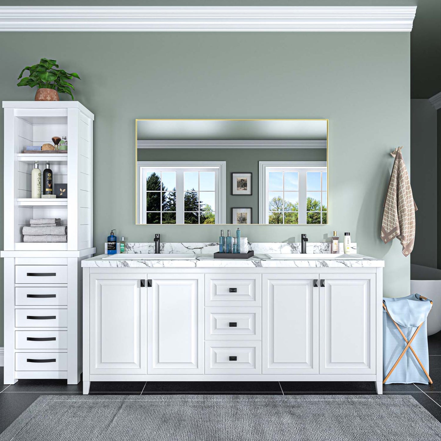 Modern Rectangular Bathroom Mirror with Aluminum Frame