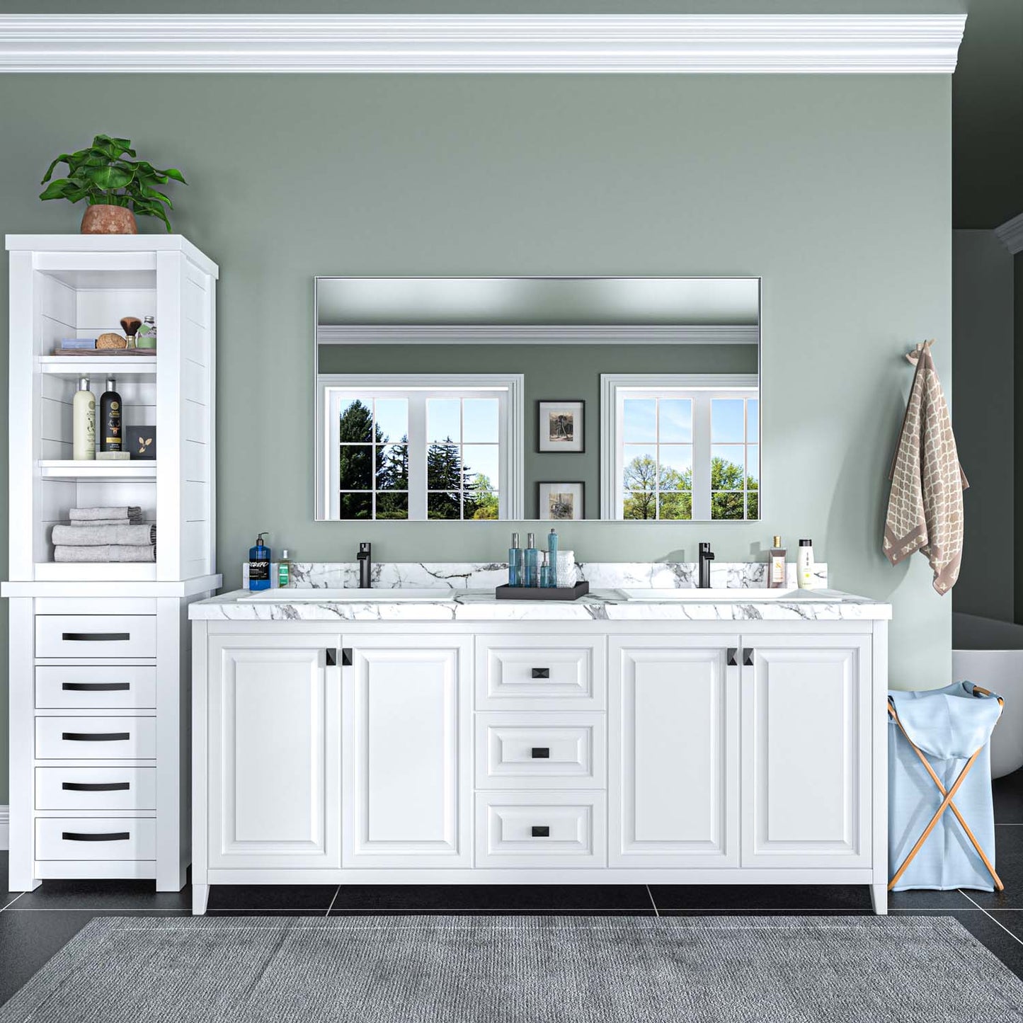 Modern Rectangular Bathroom Mirror with Aluminum Frame