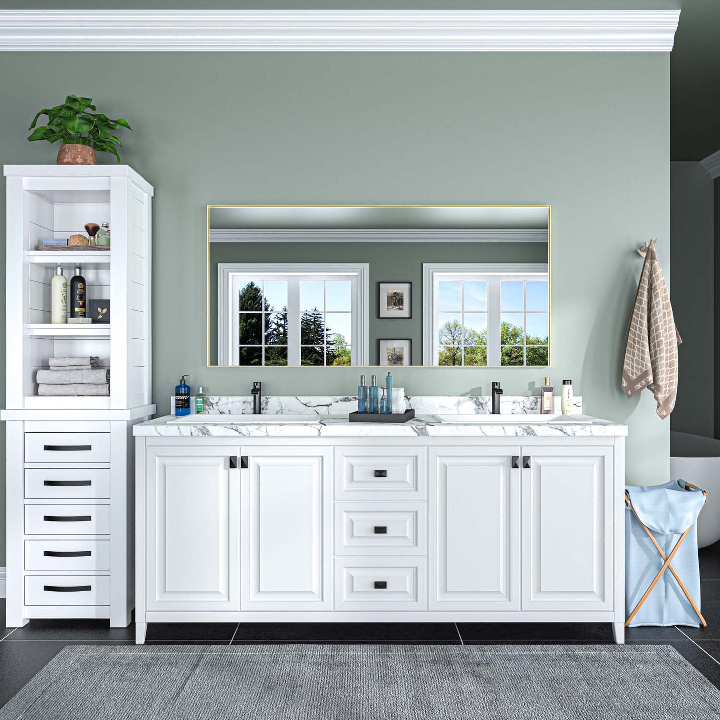 Modern Rectangular Bathroom Mirror with Aluminum Frame