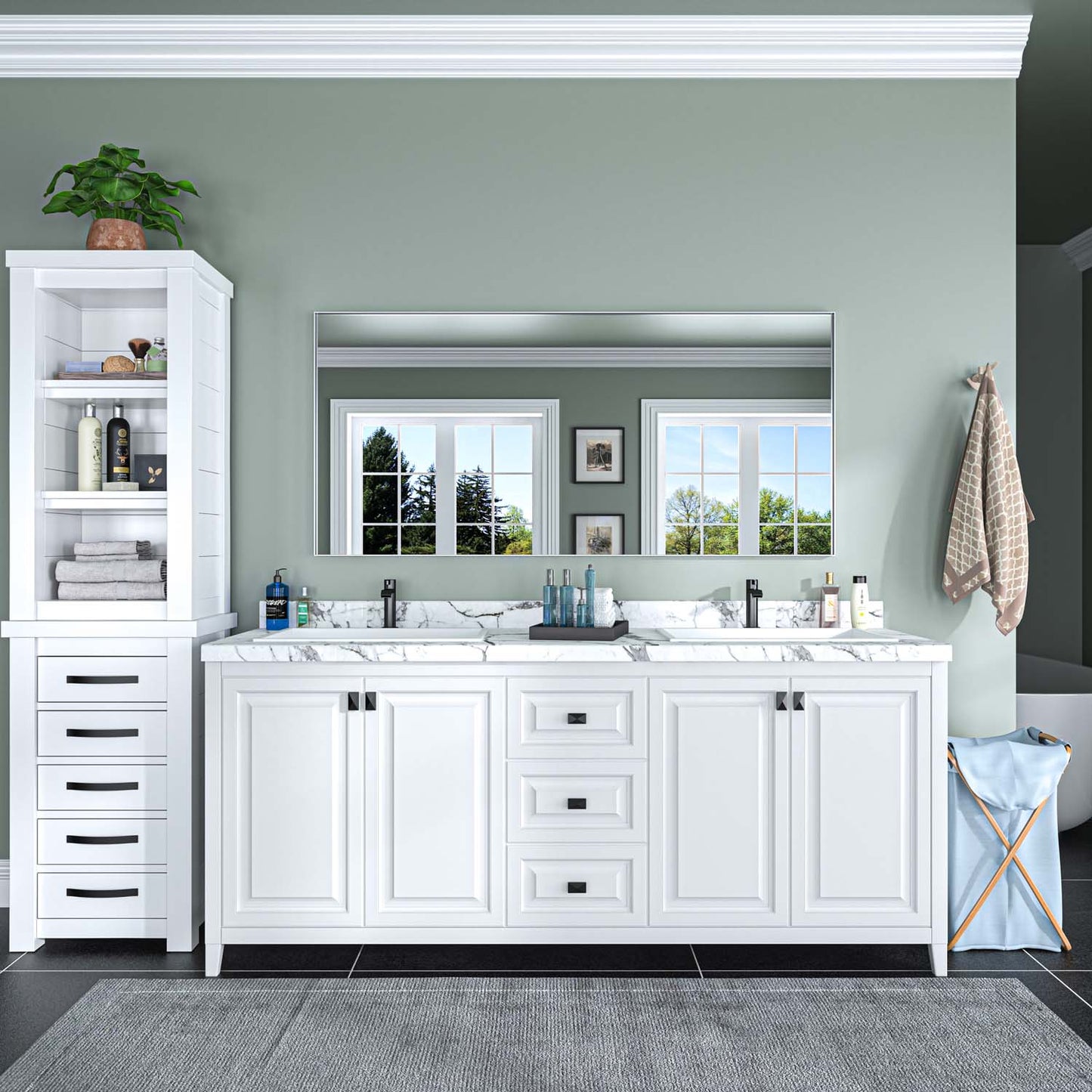 Modern Rectangular Bathroom Mirror with Aluminum Frame