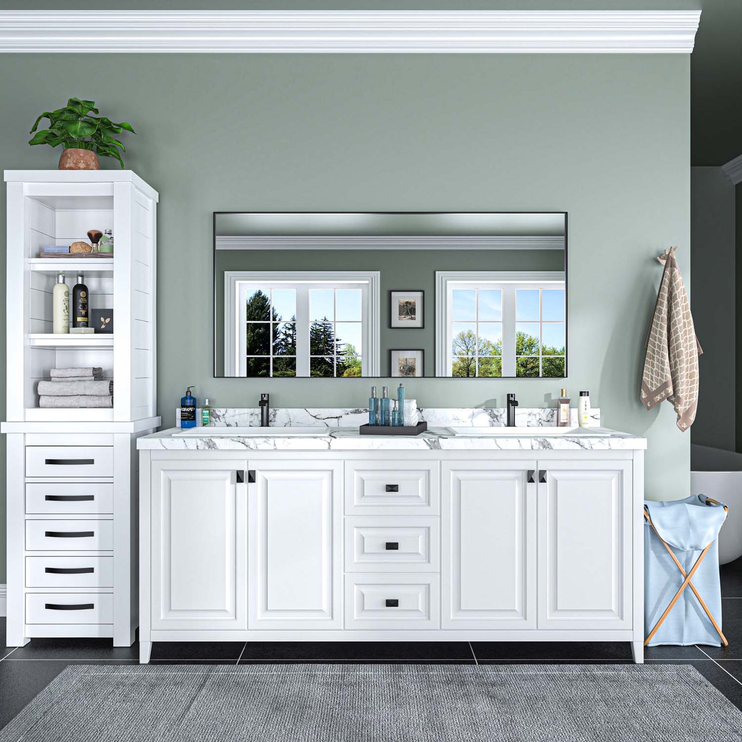 Modern Rectangular Bathroom Mirror with Aluminum Frame