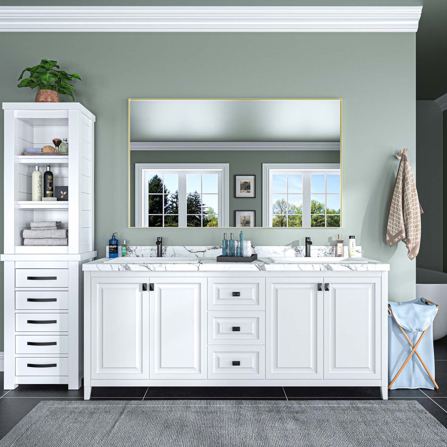 Modern Rectangular Bathroom Mirror with Aluminum Frame
