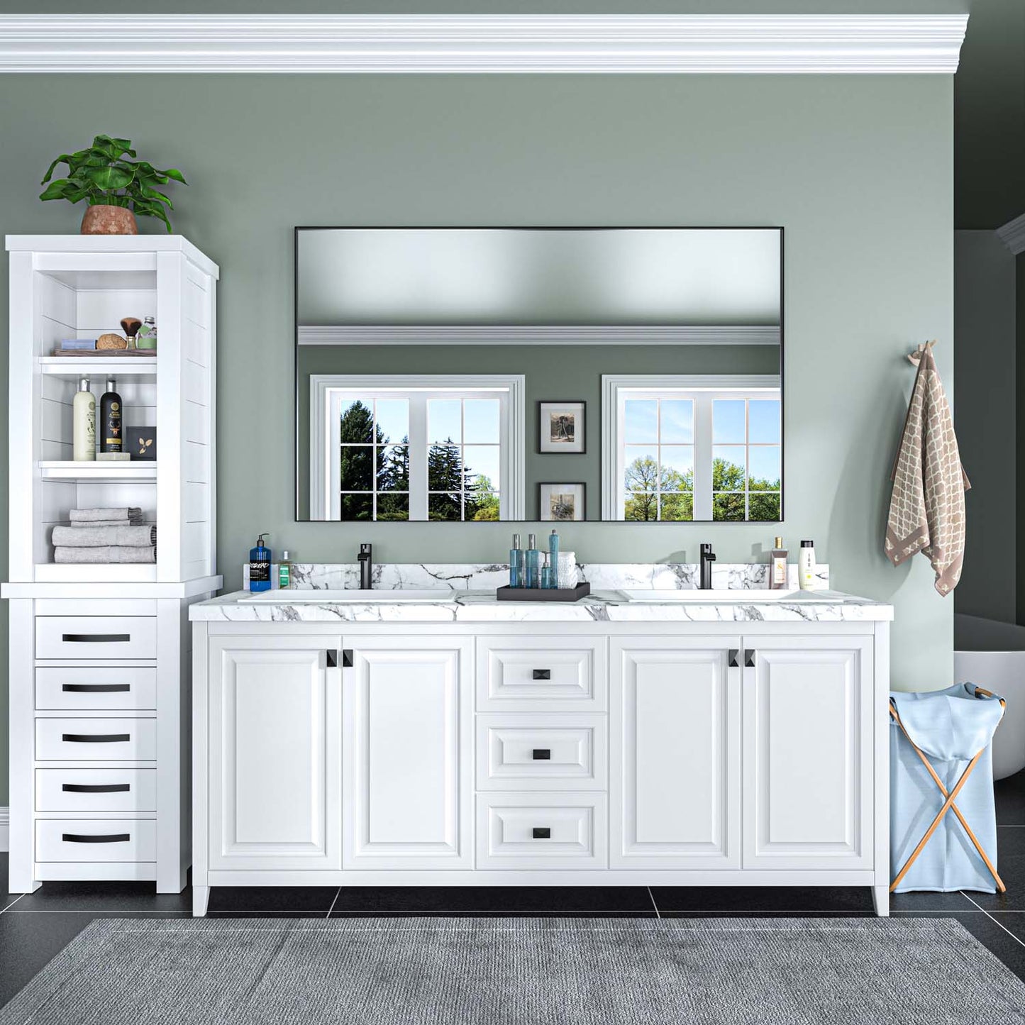 Modern Rectangular Bathroom Mirror with Aluminum Frame