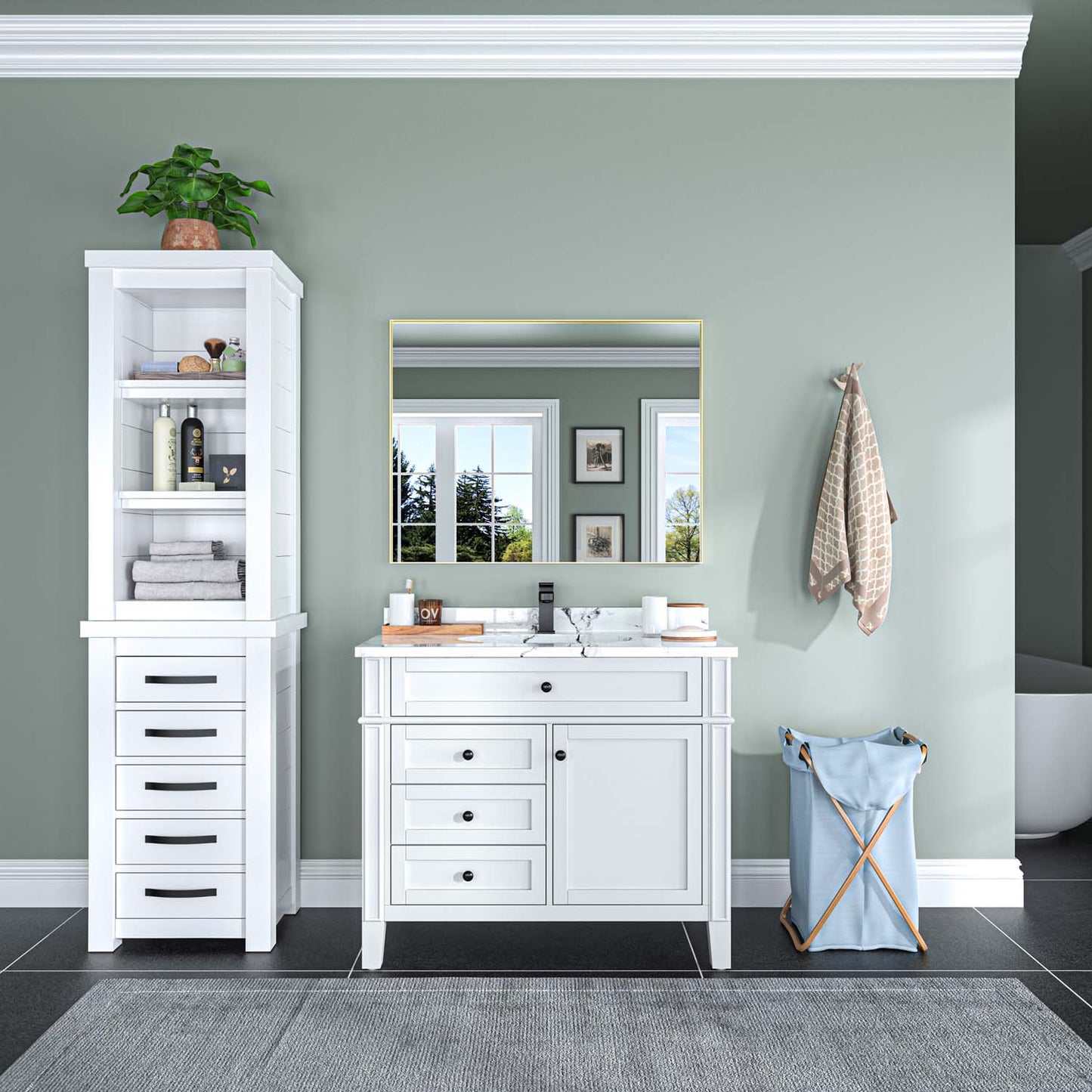 Modern Rectangular Bathroom Mirror with Aluminum Frame
