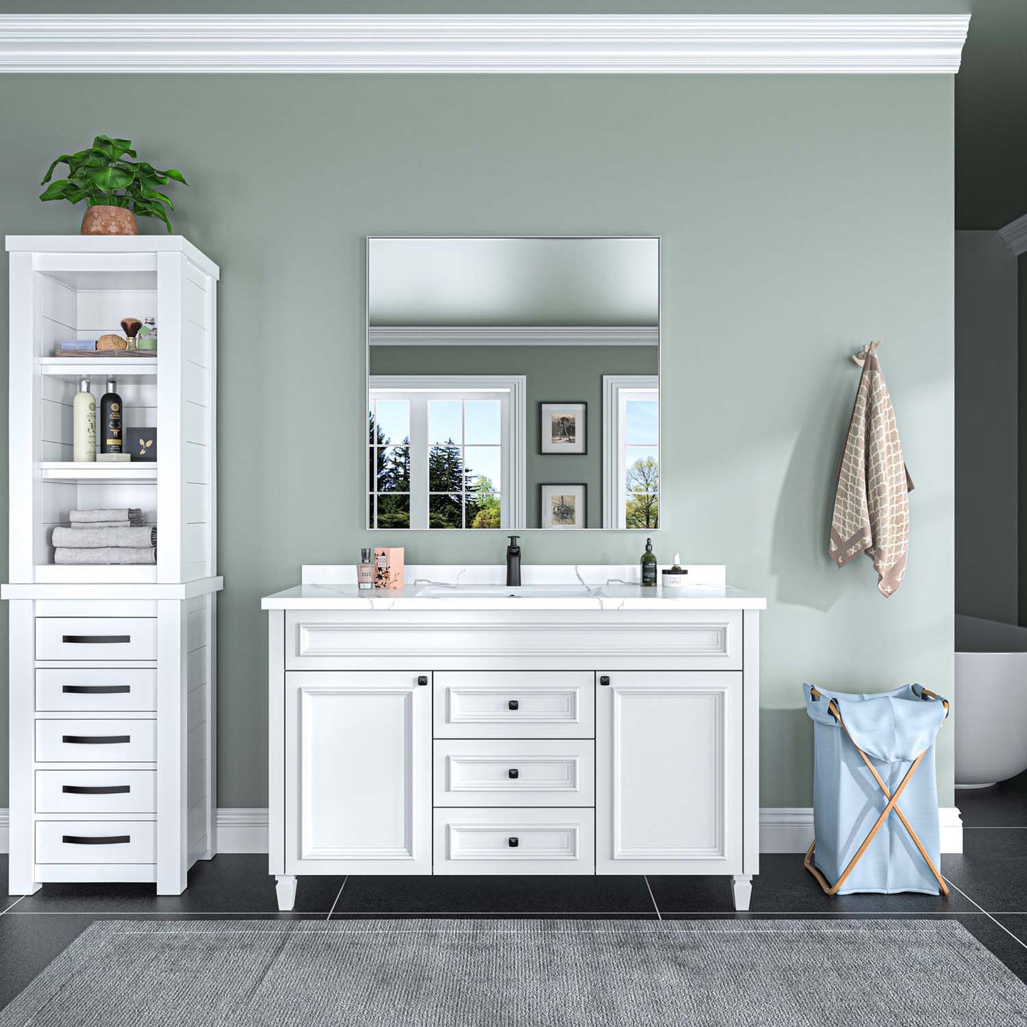 Modern Rectangular Bathroom Mirror with Aluminum Frame
