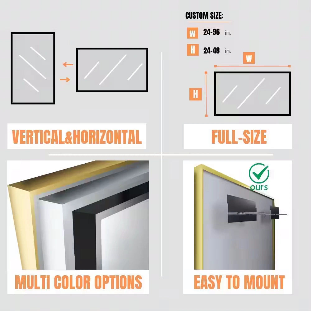 Modern Rectangular Bathroom Mirror with Aluminum Frame
