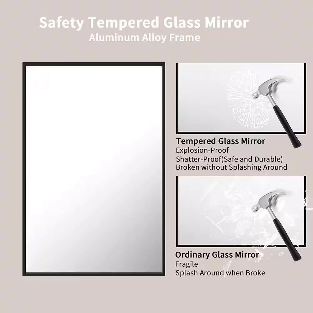 Modern Rectangular Bathroom Mirror with Aluminum Frame