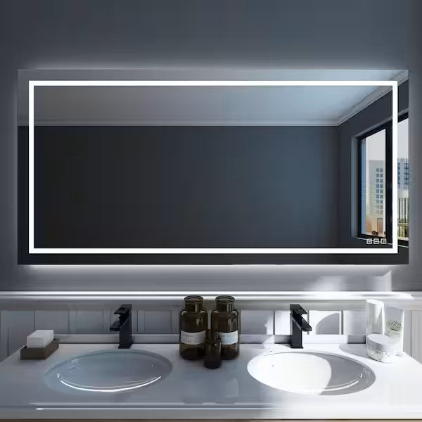 Full Size LED Large Rectangular Frameless Anti-Fog Bathroom Mirror Front & Backlit