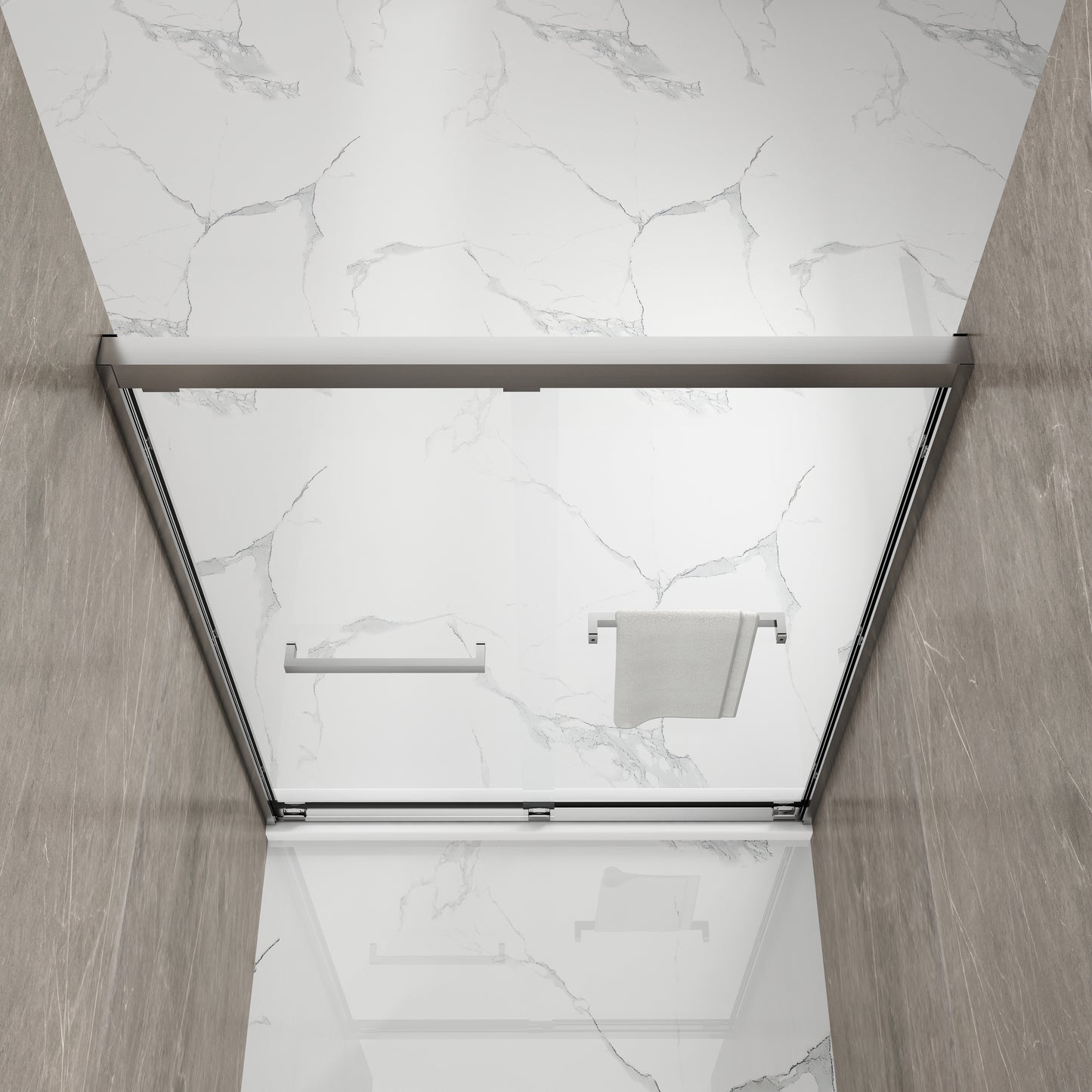 56 to 60 in. W x 76 in. H Sliding Semi Framed Shower Door in Brushed Nickel with Clear Glass
