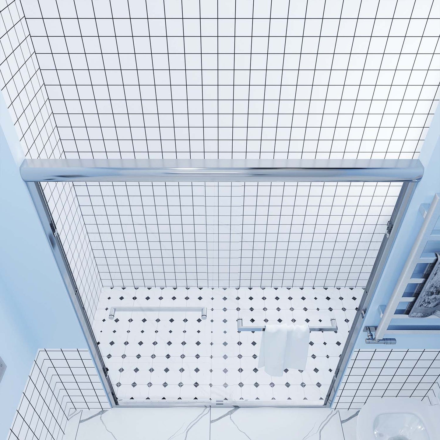 Toolkiss 50’’ to 54’’W x72’’H Semi Frameless Sliding Shower Door, Double Sliding, Chrome