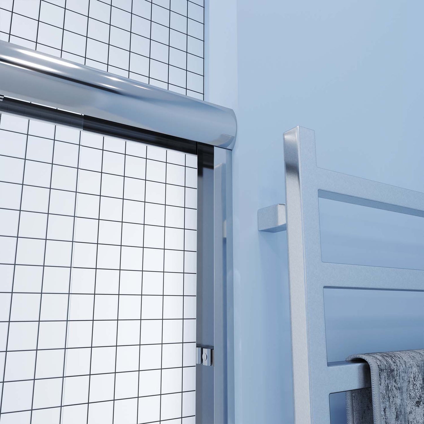 Toolkiss 50’’ to 54’’W x72’’H Semi Frameless Sliding Shower Door, Double Sliding, Chrome