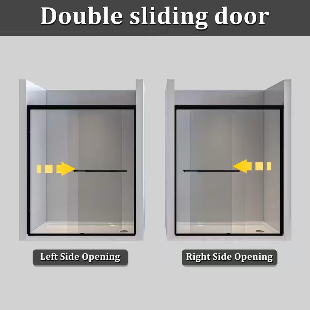 Toolkiss 50’’ to 54’’W x72’’H Semi Frameless Sliding Shower Door, Double Sliding, Matte Black