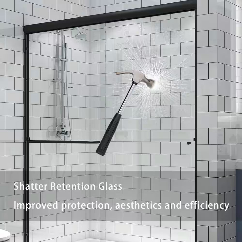 Toolkiss 50’’ to 54’’W x72’’H Semi Frameless Sliding Shower Door, Double Sliding, Matte Black