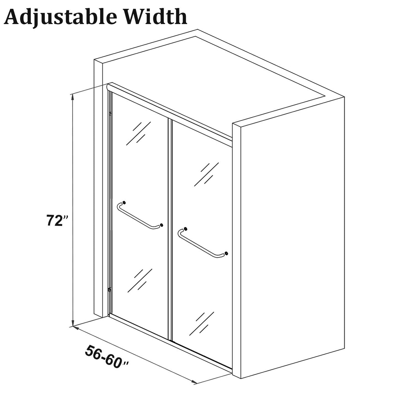 Toolkiss 56’’ to 60’’W x72’’H Semi Frameless Sliding Shower Door, Brush Nickel, Clear Glass