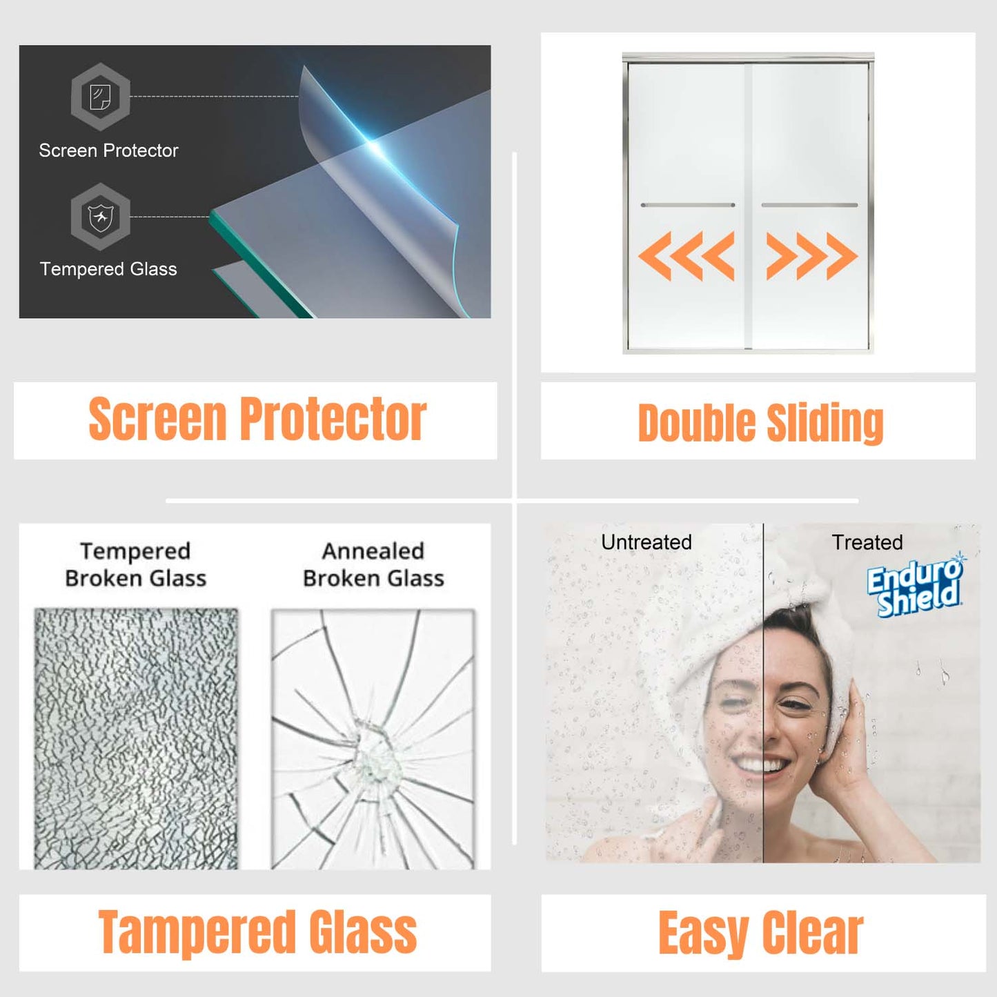 Toolkiss 56’’ to 60’’W x72’’H Semi Frameless Sliding Shower Door, Chrome, Clear Glass