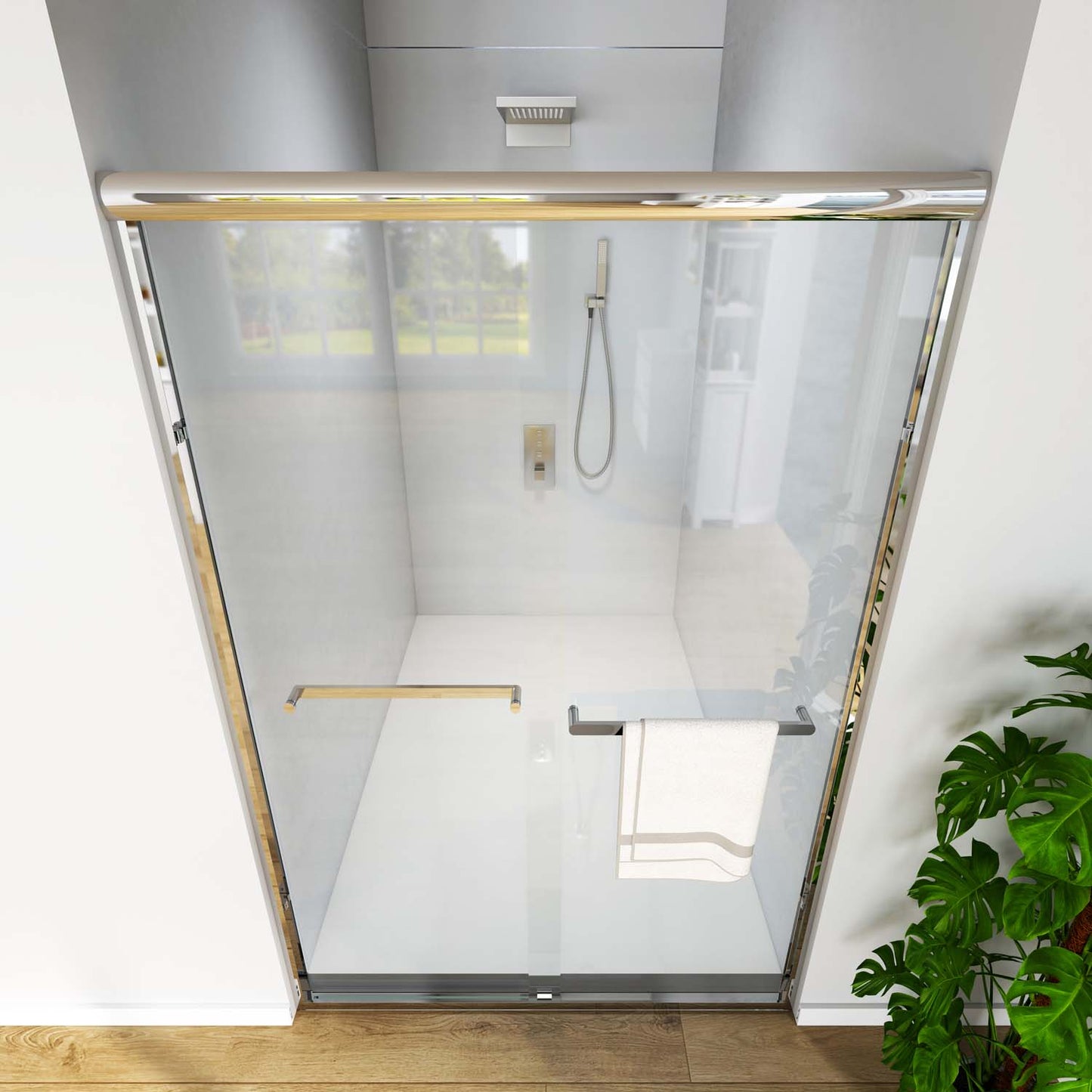 Toolkiss 56’’ to 60’’W x72’’H Semi Frameless Sliding Shower Door, Chrome, Clear Glass