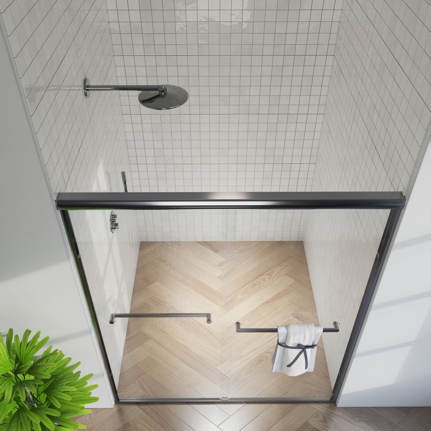 56-60 in. W x 72 in. H Sliding Semi-Frameless Shower Door Matte Black/Chrome/Brushed Nickel Clear Glass