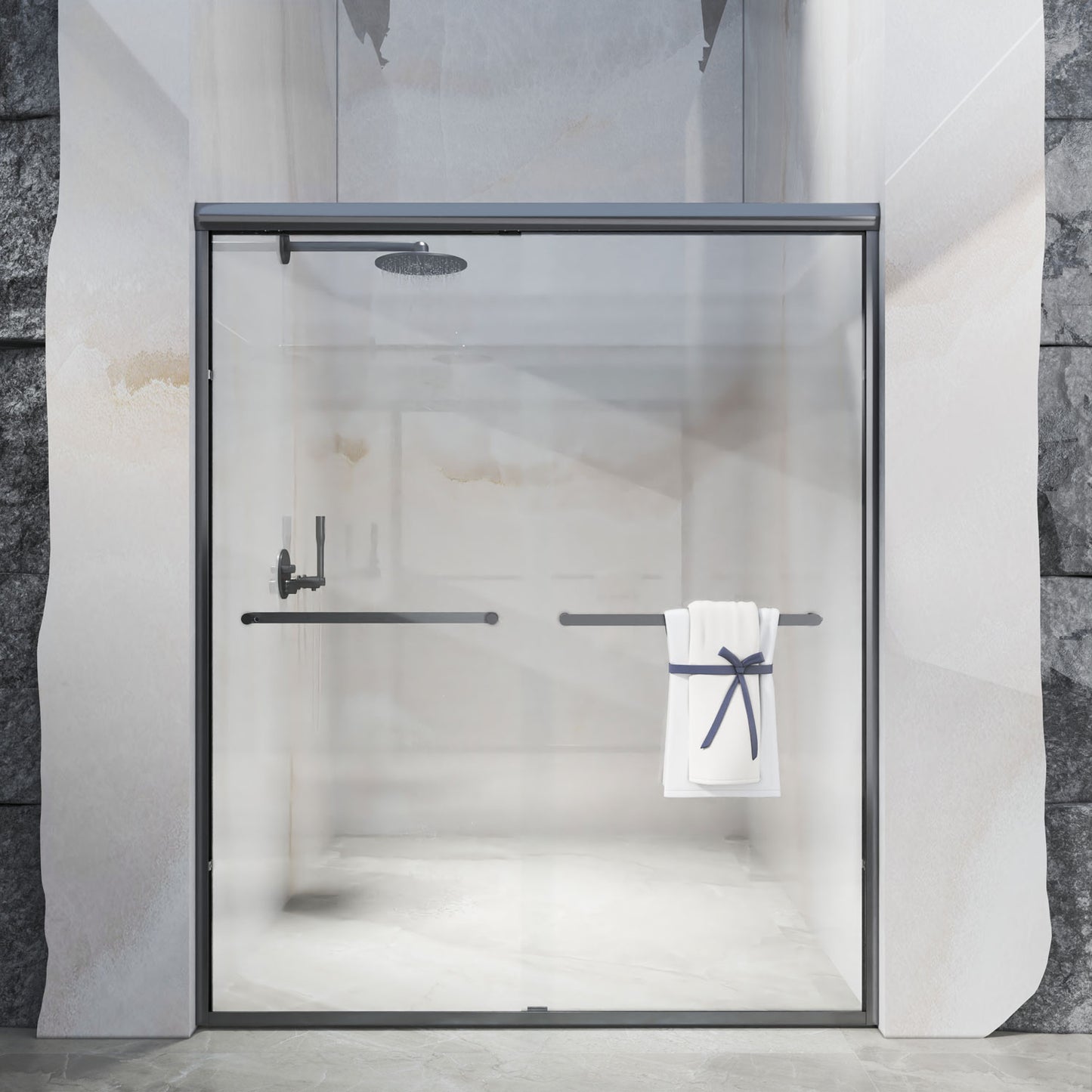 56-60 in. W x 72 in. H Sliding Semi-Frameless Shower Door Matte Black/Chrome/Brushed Nickel Clear Glass