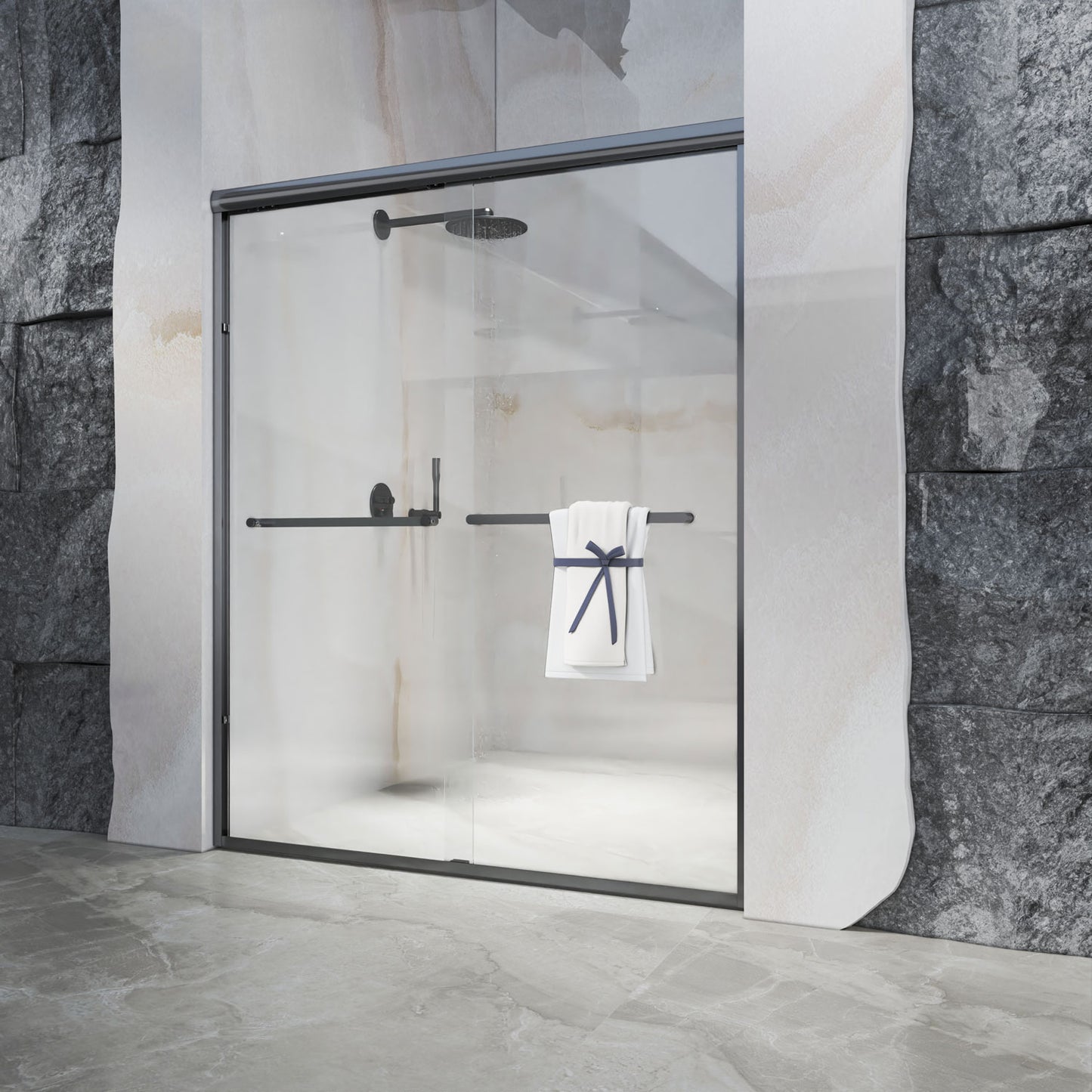 56-60 in. W x 72 in. H Sliding Semi-Frameless Shower Door Matte Black/Chrome/Brushed Nickel Clear Glass