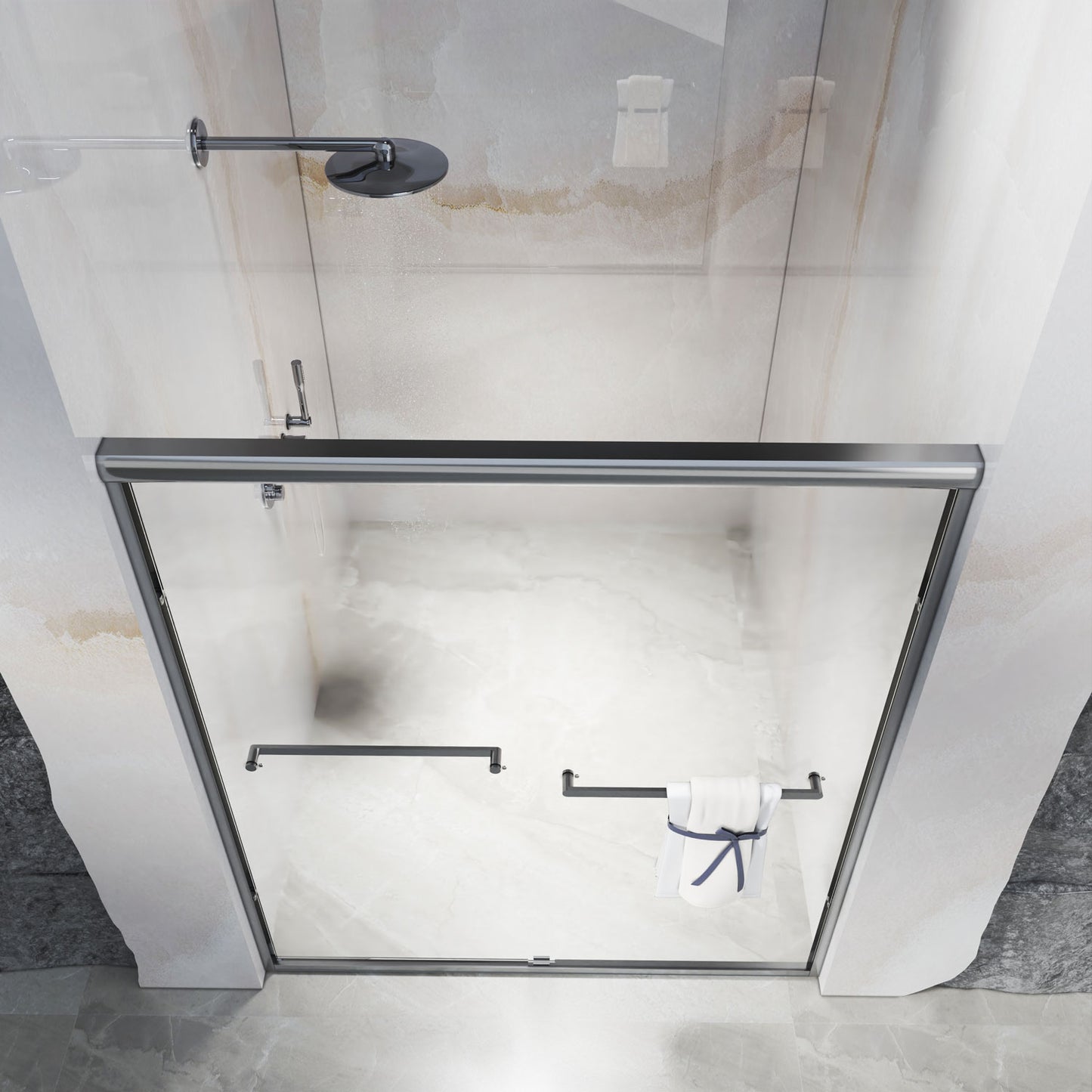 56-60 in. W x 72 in. H Sliding Semi-Frameless Shower Door Matte Black/Chrome/Brushed Nickel Clear Glass