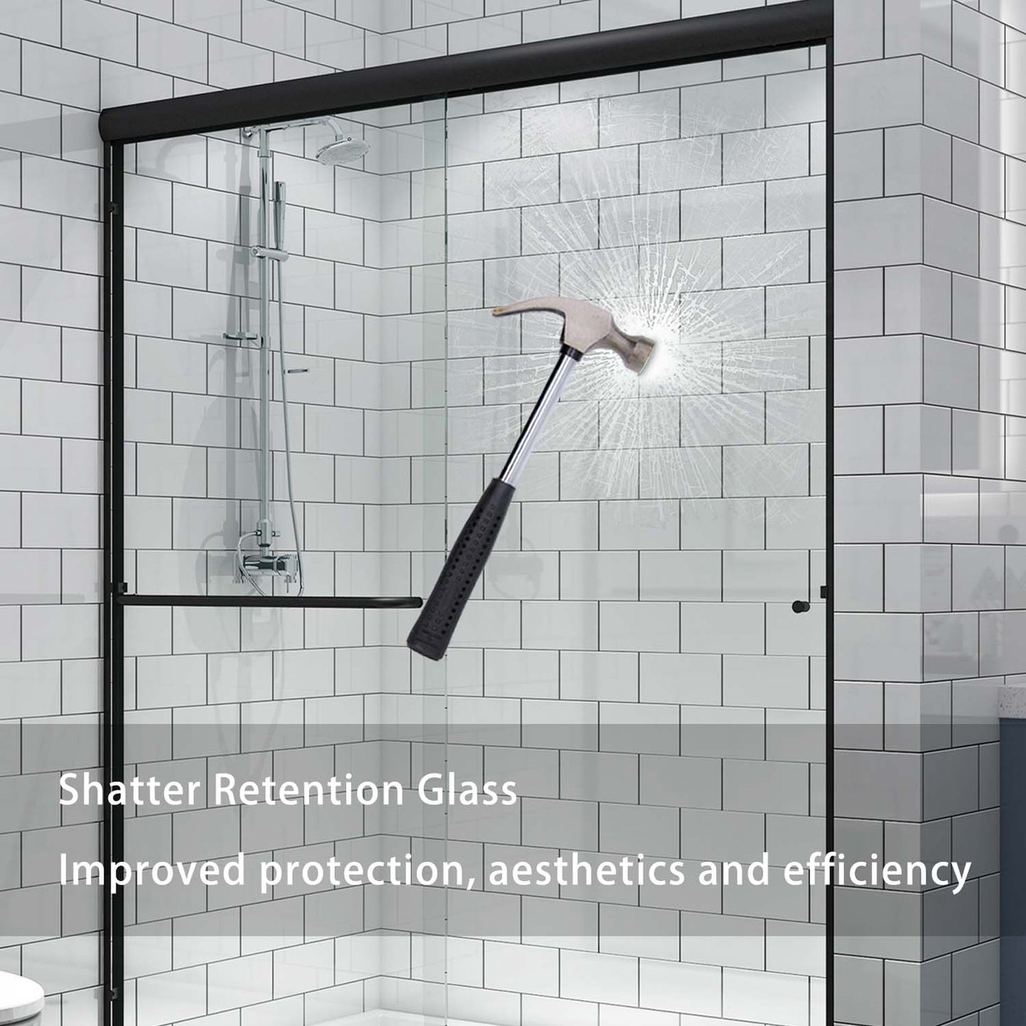 Toolkiss 56’’ to 60’’W x72’’H Semi Frameless Sliding Shower Door, Matte Black, Clear Glass
