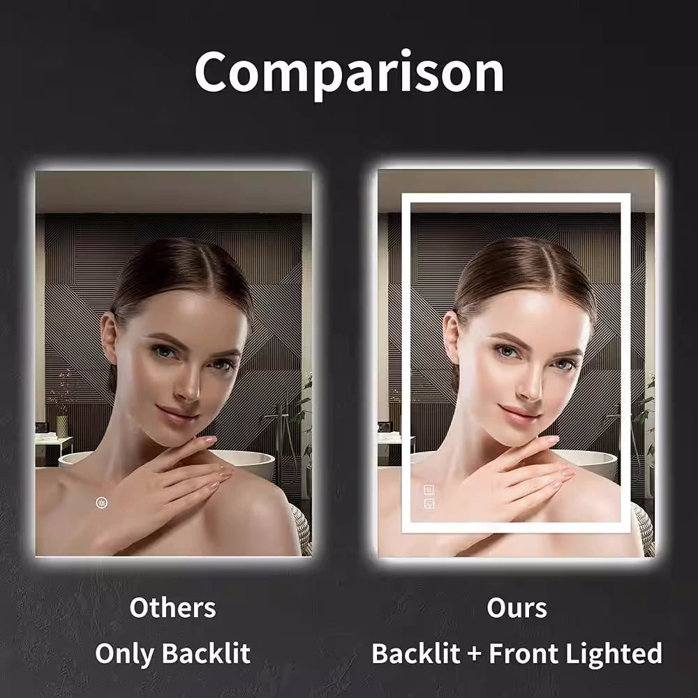 24 in. W x 32 in. H LED Rectangular Frameless Anti-Fog Bathroom Mirror Front & Backlit
