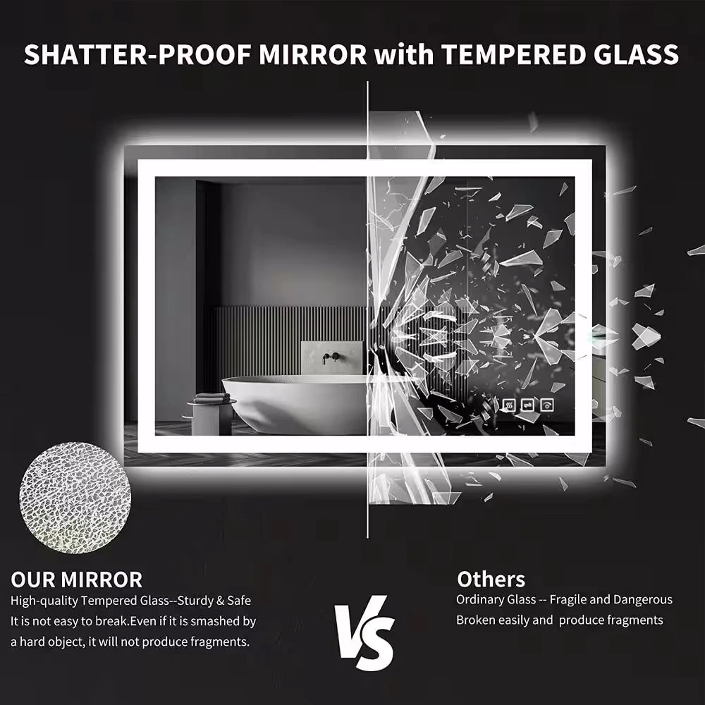 55 in. W x 36 in. H LED Large Rectangular Frameless Anti-Fog Bathroom Mirror Front & Backlit
