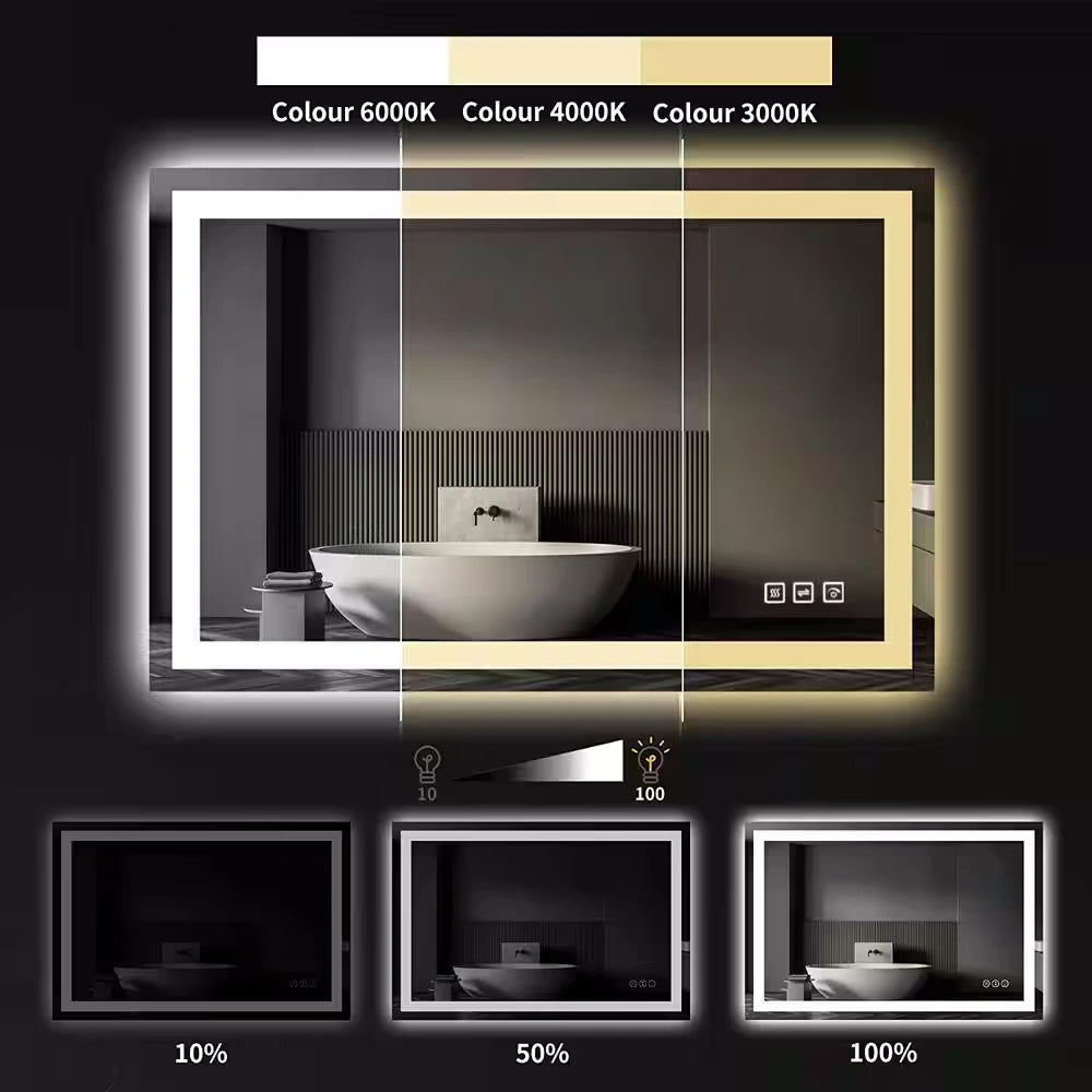 55 in. W x 36 in. H LED Large Rectangular Frameless Anti-Fog Bathroom Mirror Front & Backlit