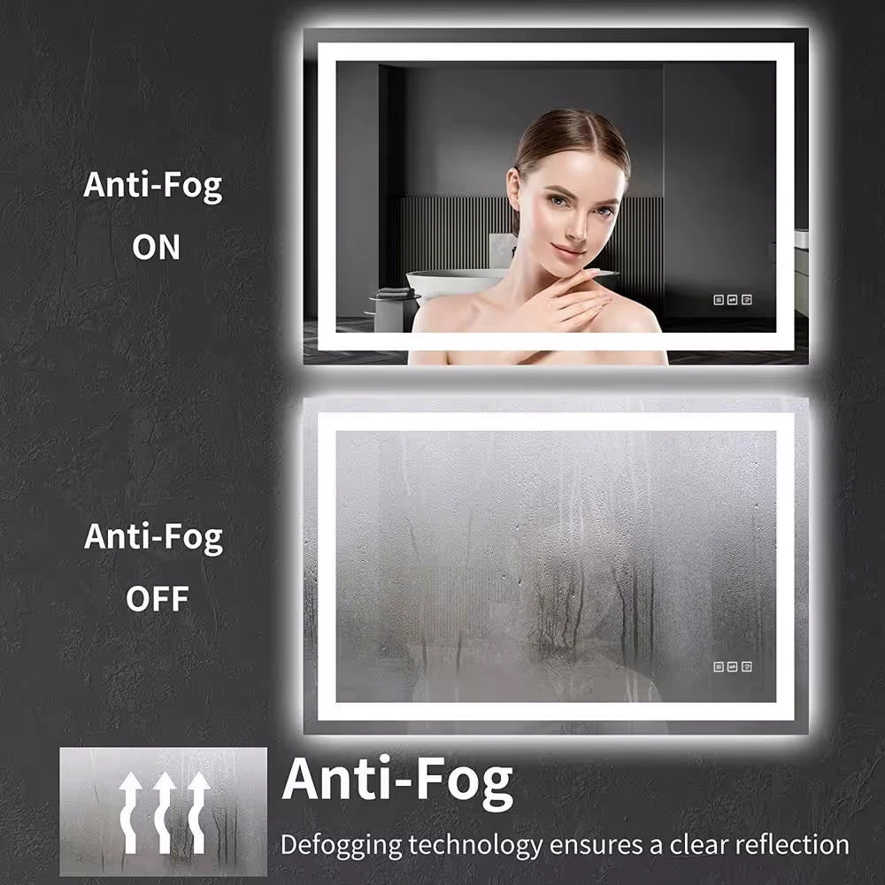55 in. W x 36 in. H LED Large Rectangular Frameless Anti-Fog Bathroom Mirror Front & Backlit