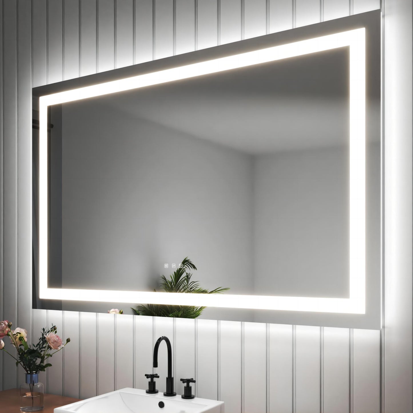 55 in. W x 36 in. H LED Large Rectangular Frameless Anti-Fog Bathroom Mirror Front & Backlit