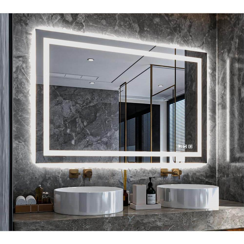 40 in. W x 32 in. H Rectangular Frameless LED Light Anti-Fog Wall Bathroom  Vanity Mirror with Backlit and Front Light