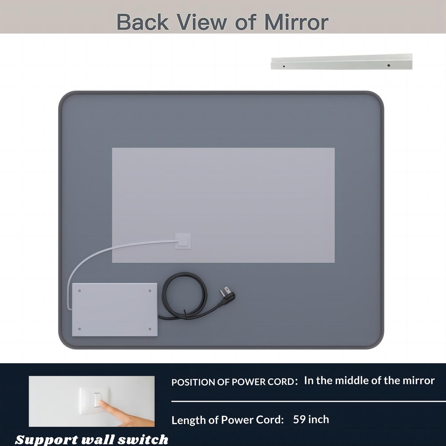 TOOLKISS® Rectangular Black Framed Anti-Fog LED Wall Bathroom Vanity Mirror with Front Light
