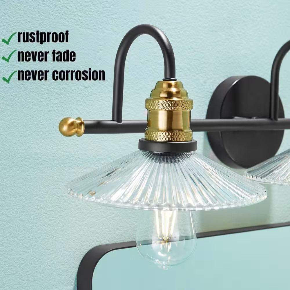 28.7 in. 3-Light Black Golden Bathroom Vanity Light with Glass Shades