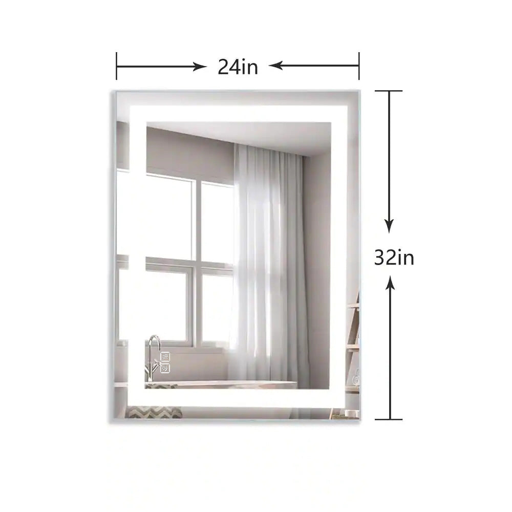24 in. W x 32 in. H Frameless Anti-Fog LED Bathroom Vanity Mirror Front Light