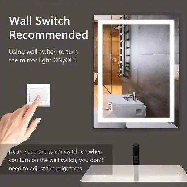 24 in. W x 32 in. H Frameless Anti-Fog LED Bathroom Vanity Mirror Front Light