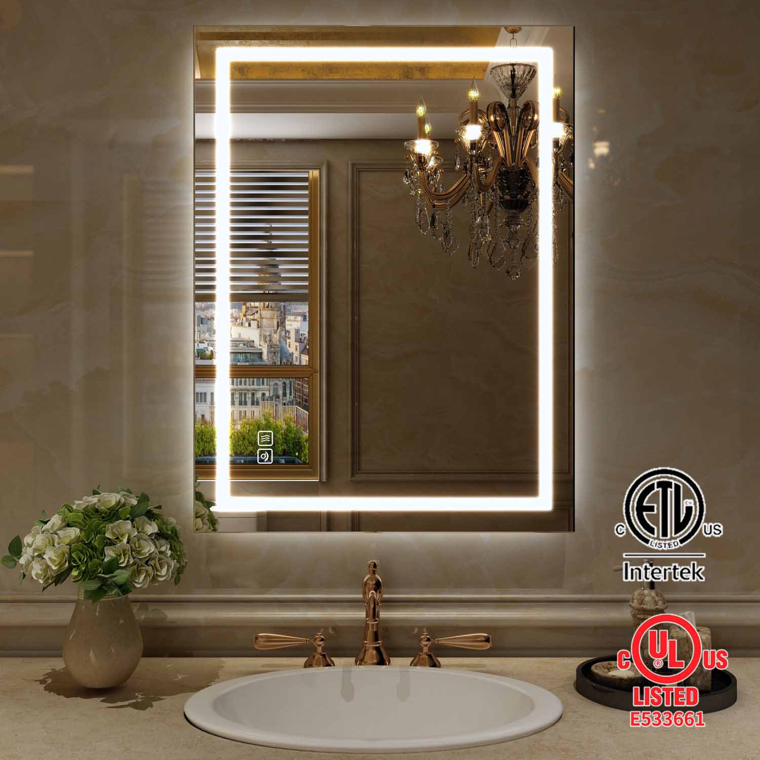 dressing mirror light design Gianna 19 inchx22 inch LED Vanity Mirror with Lights, Dimmable 3-Color Modes, Touch Screen Makeup Mirror for Dressing Table, White Square Design, Size