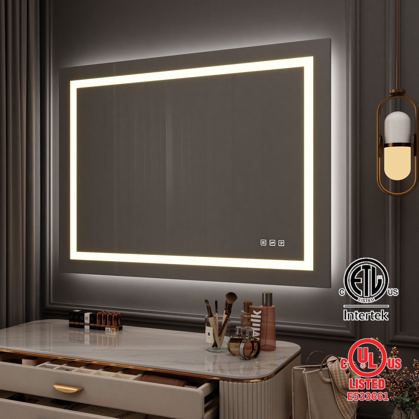 48 in. W x 36 in. H LED Rectangular Frameless Anti-Fog Bathroom Mirror Front Light