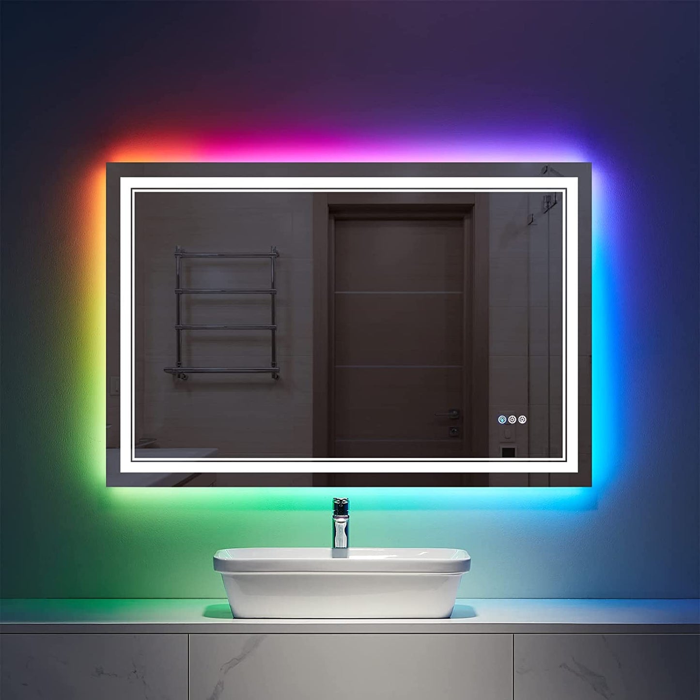 40 in. W x24 in. H L Led Rectangular RGB Anti-Fog Bathroom Mirror Front & Backlit