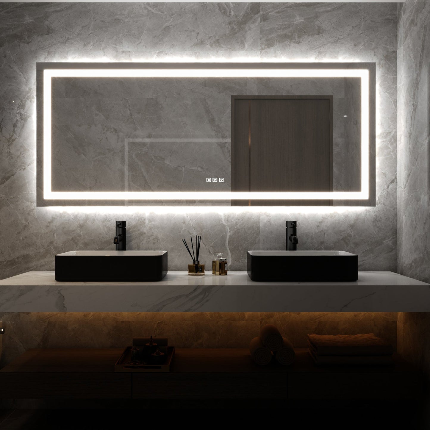84 in. W x 28 in. H Customized LED Rectangular Frameless Anti-Fog Bathroom Mirror Front & Backlit Light (8-12 weeks)