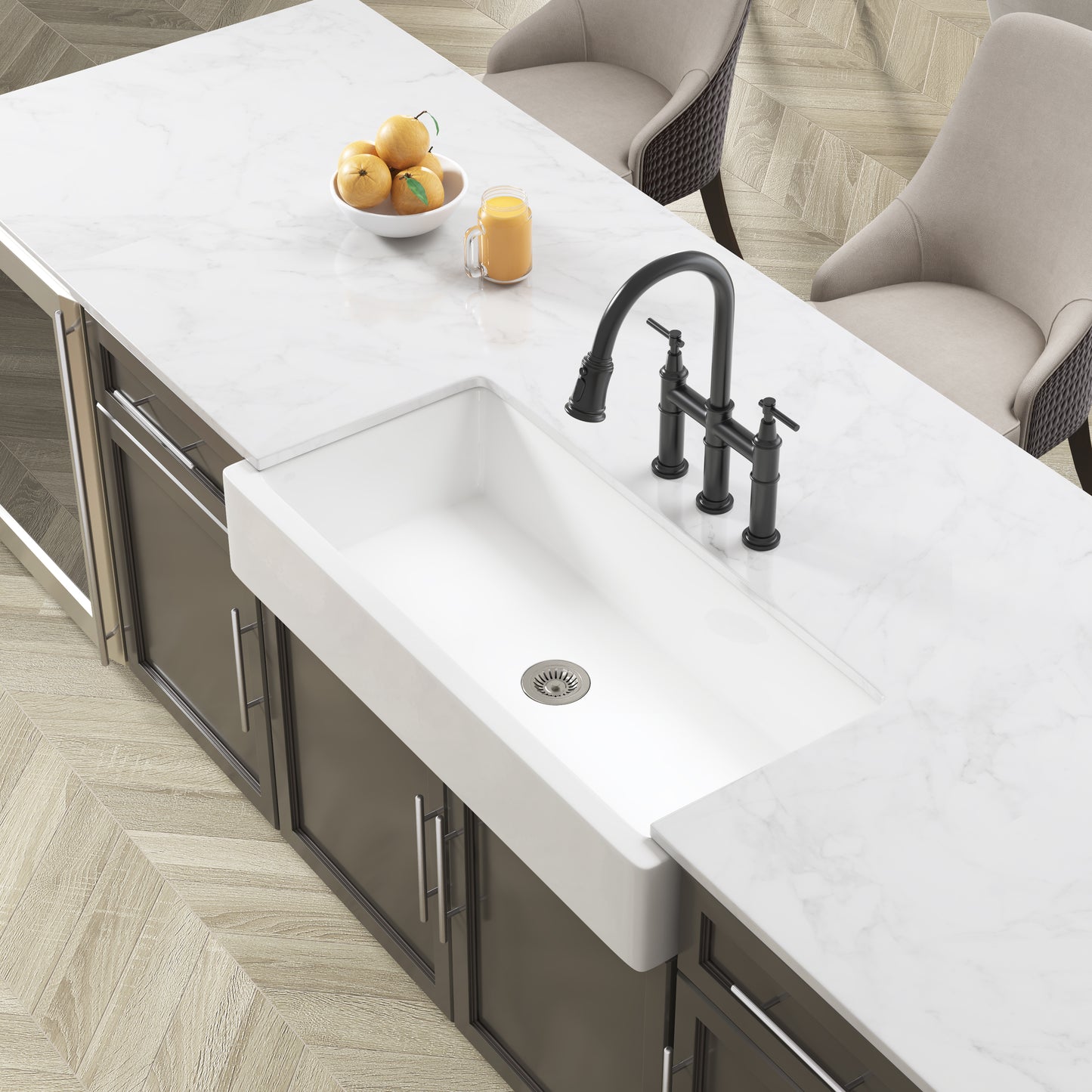 White Fireclay Ceramic 37 in. Single Bowl Farmhouse Apron Workstation Kitchen Sink