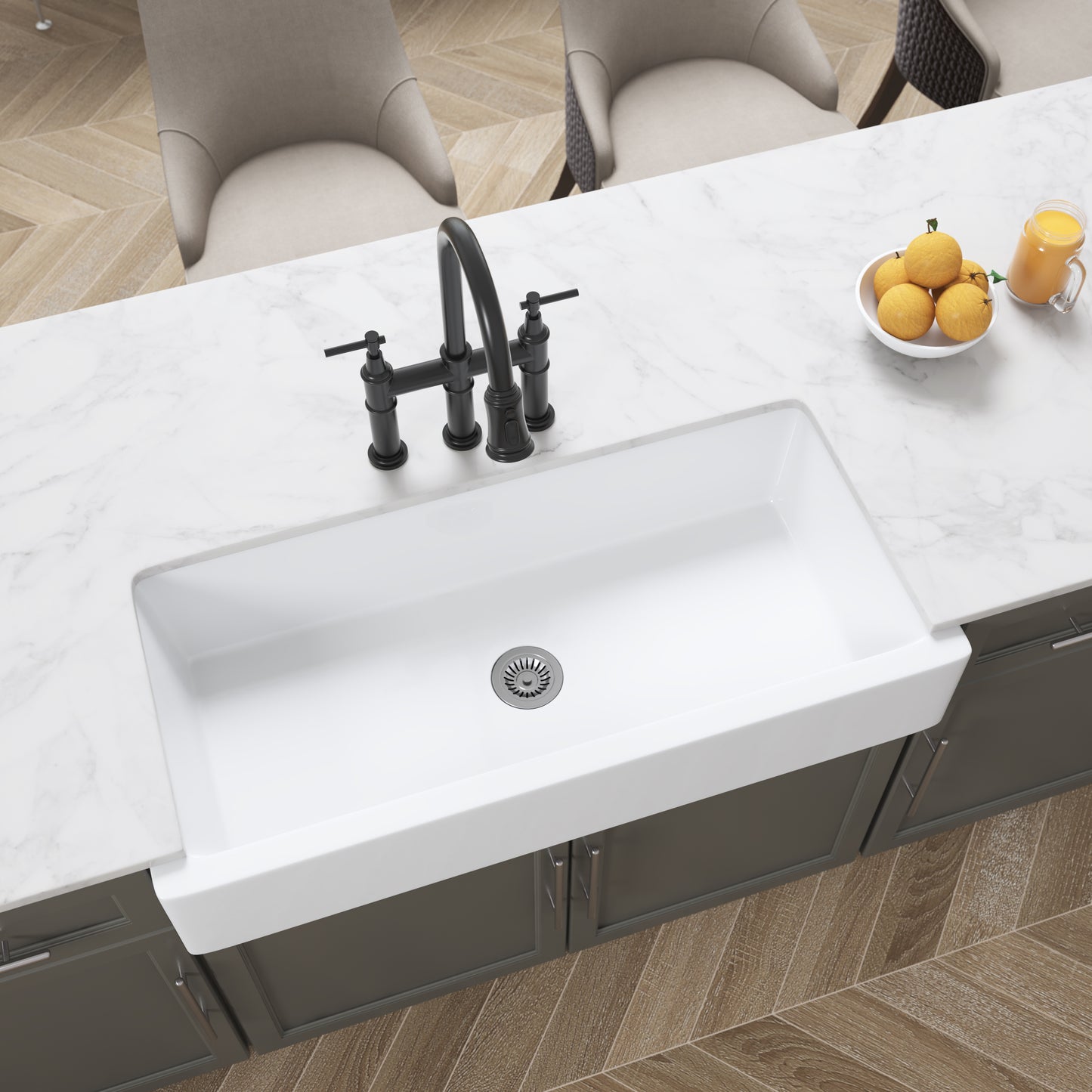 White Fireclay Ceramic 37 in. Single Bowl Farmhouse Apron Workstation Kitchen Sink