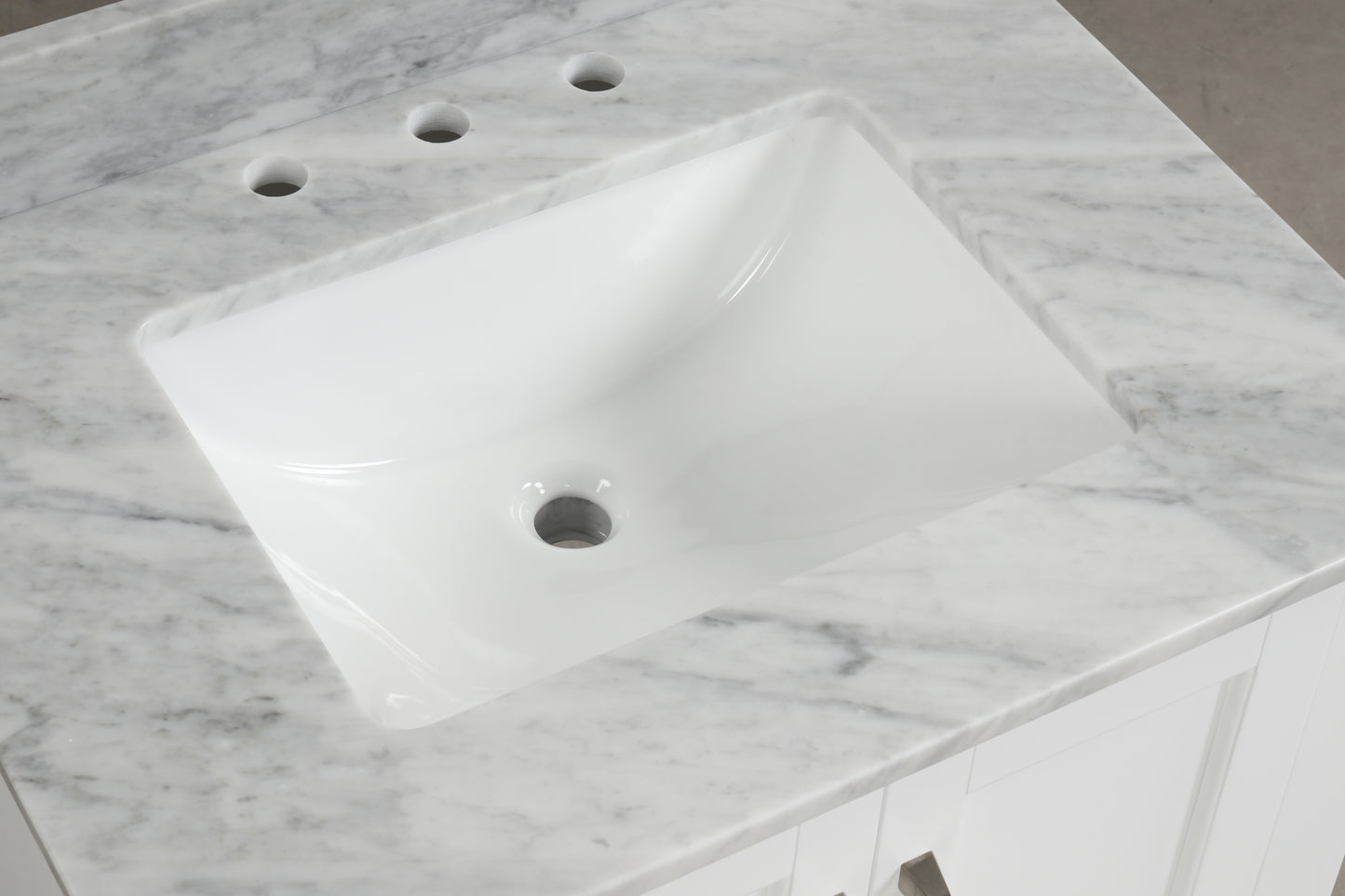 36 Inch Single Solid Wood Bathroom Vanity Set, with Drawers, Carrara White Marble Top, 3 Faucet Hole