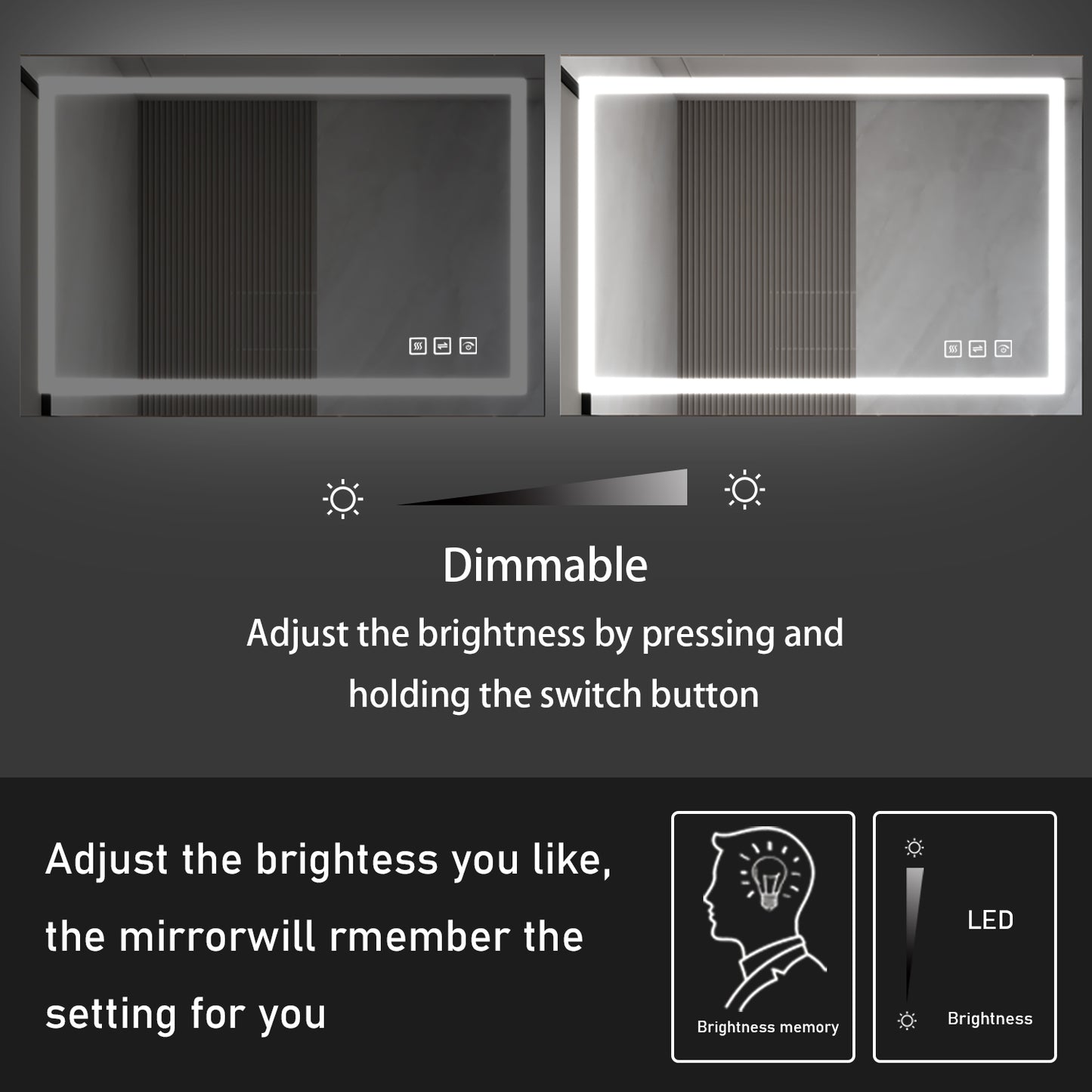 48 in. W x 36 in. H LED Rectangular Frameless Anti-Fog Bathroom Mirror Front Light