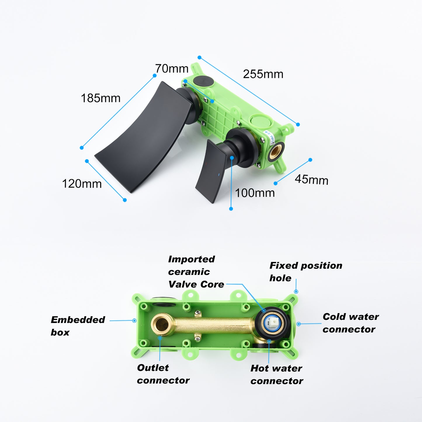 Wall Mounted Widespread Bathroom Faucet In Matte Black