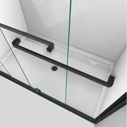 56-60 in. W x 76 in. H Sliding Semi-Frameless Shower Door Matte Black Clear Glass