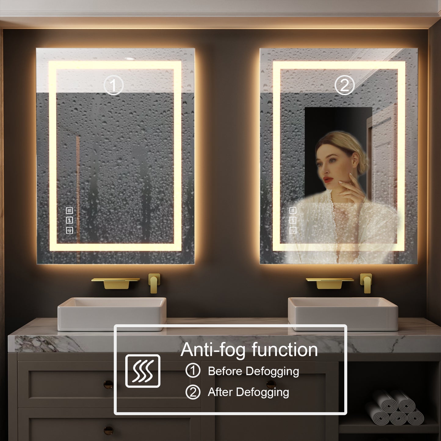 48 in. W x 36 in. H LED Rectangular Frameless Anti-Fog Bathroom Mirror Front Light