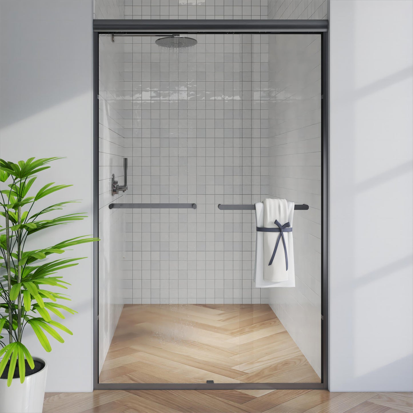 56-60 in. W x 72 in. H Sliding Semi-Frameless Shower Door Matte Black/Chrome/Brushed Nickel Clear Glass