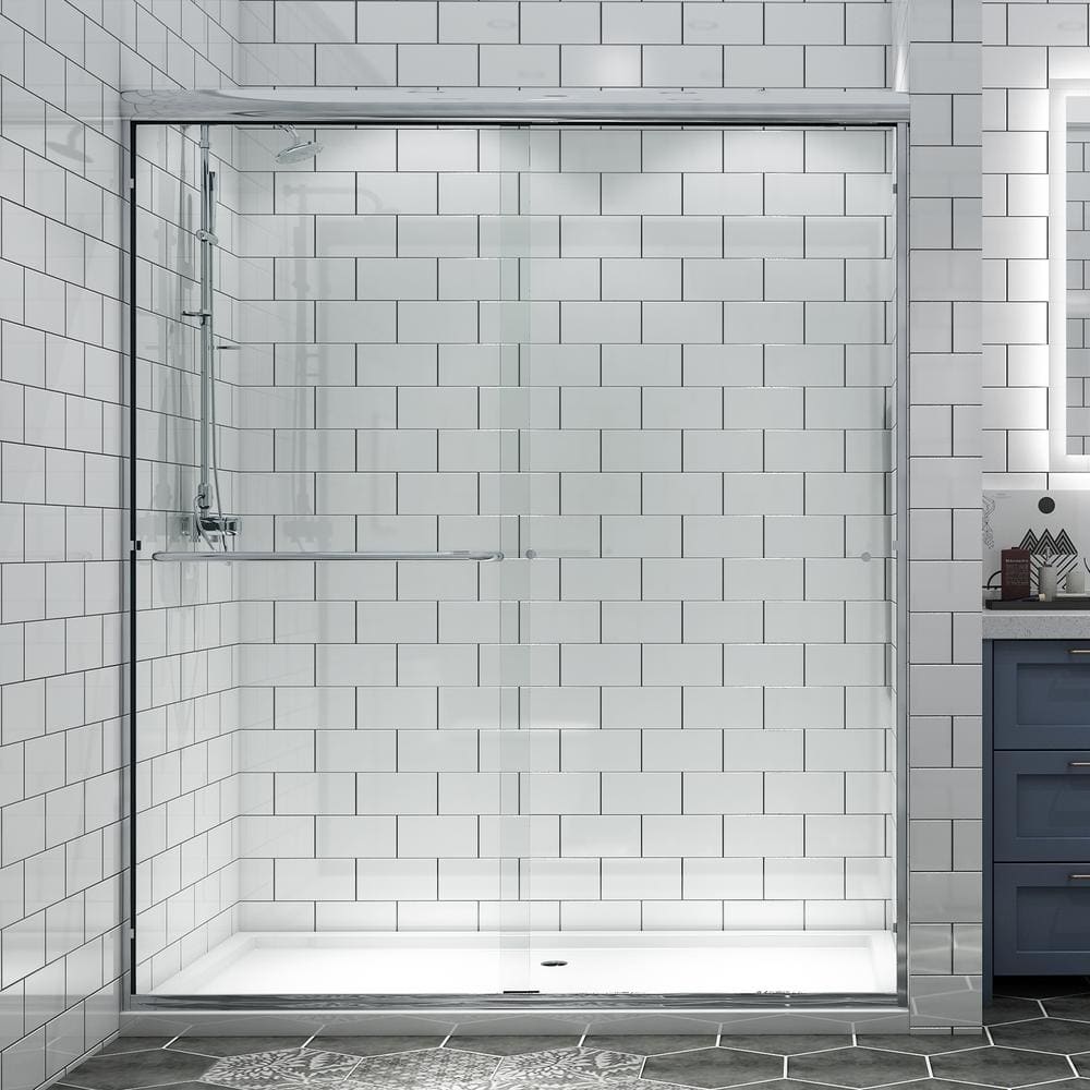 60 in. W x 70 in. H Sliding Framed Shower Door in Chrome Finish with Clear Glass